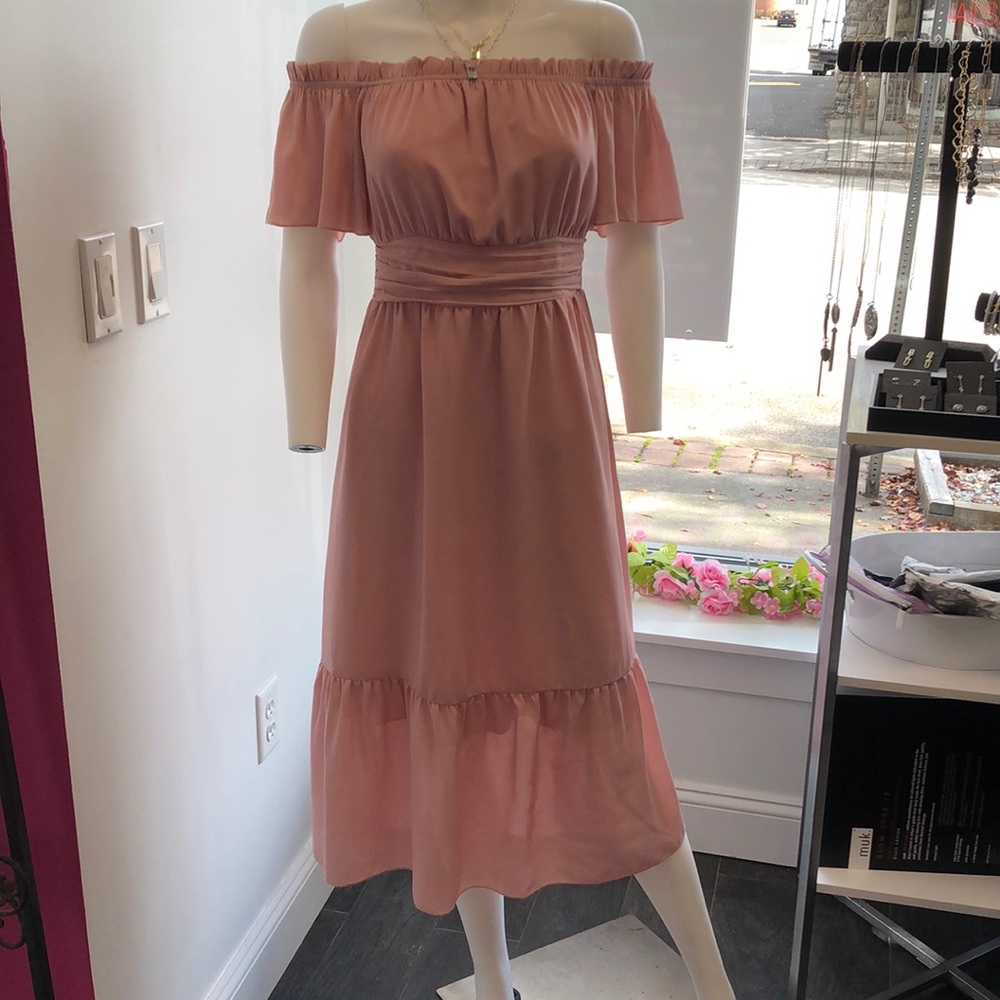 Soft pink off shoulder dress